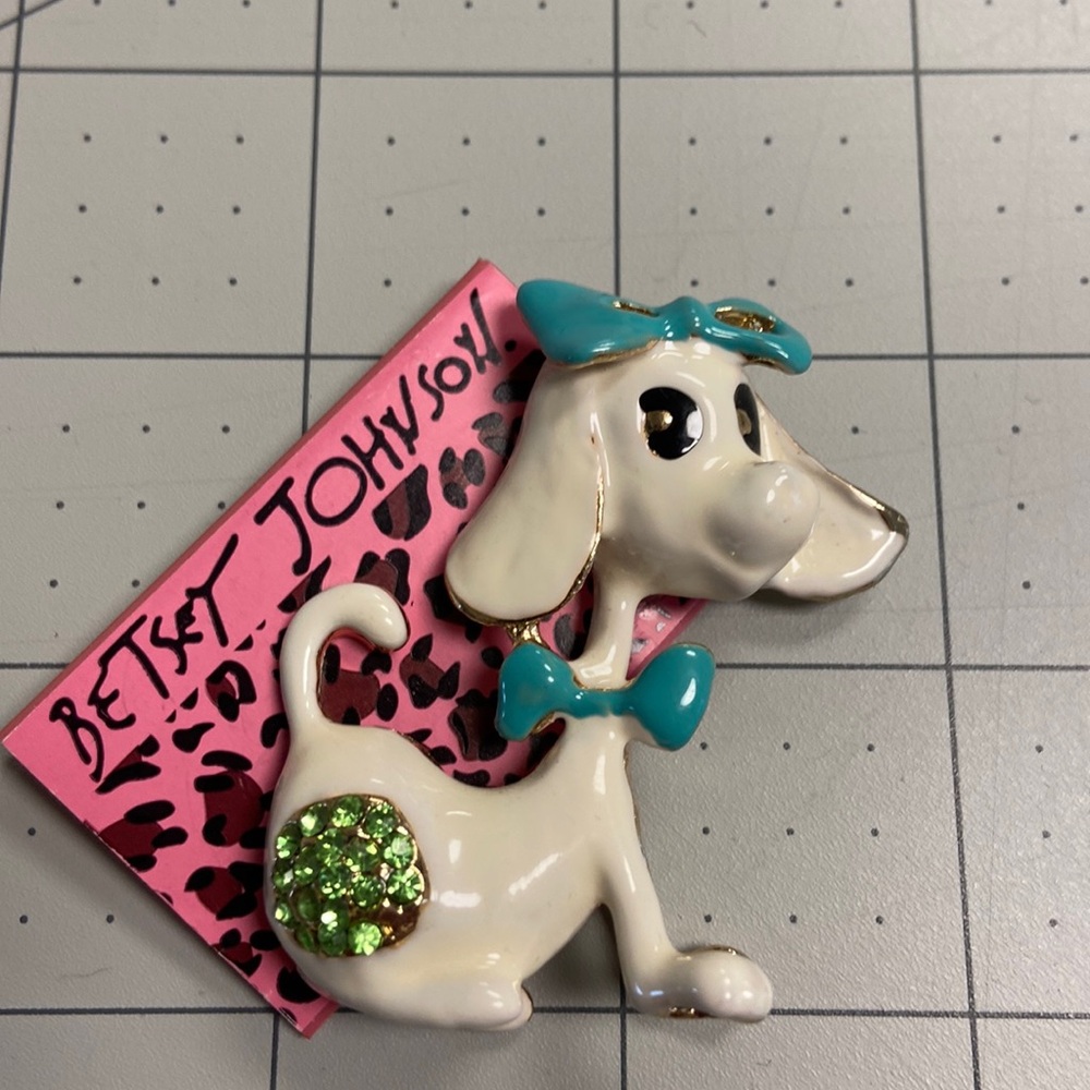 Rhinestone Enameled Dog Betsey Johnson Brooch 2” #61